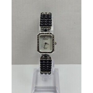 Vintage Lucoral Diamond Quartz Watch Black Onyx Beads Marcasite MOP New Battery